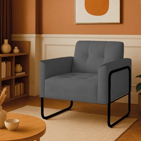 Poltrona Sala Industrial Alta Tubo Preto Elisa Suede D03 - D'Rossi - Grafite