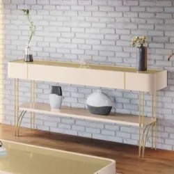 Aparador Para Sala de Estar Pés de Aço Vivant Off/Champanhe - HB Móvei