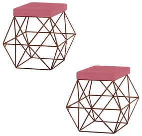Kit 2 Puffs Decorativo Sala de Estar Base Bronze Trixie Suede Rosa G41 - Gran Belo