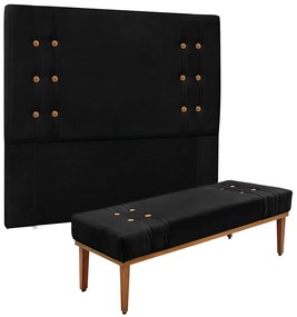 Cabeceira Cama Box King 195cm e Recamier Gênova Suede S04 - D'Rossi - Preto