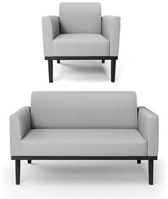 Conjunto Poltrona e Namoradeira Decorativa Isabella Pés Fixo em Madeira Preto Linho Cinza G19 - Gran Belo