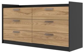 Comoda Veneto 6 Gavetas em MDF cor Preto e Olmo 140 cm - 73094 Sun House
