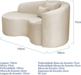 Kit Recamier Curvo Sala de Estar Inglaterra 150cm Lado Esquerdo e 2 Poltronas Orgânica Luxo Luiza Max Bouclé
