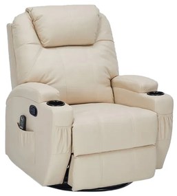 Poltrona do Papai Reclinável Manual Vector Base Giratória Massagem Aquecimento e Porta Copos PU Bege G94 - Gran Belo
