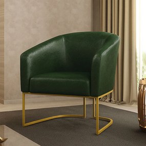 Poltrona Decorativa Industrial Dourado Stella Sintético PU Verde D03 - D'Rossi