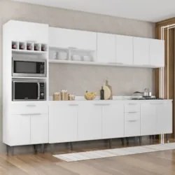 Armário de Cozinha Com Tampo CP05 320cm Pérola Branco Z34     - Mpozen