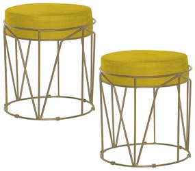Kit 2 Puffs Decorativo Sala de Estar Base Gold Chloe Suede Amarelo G41 - Gran Belo