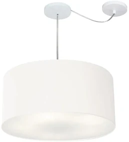 Lustre Pendente Cilíndrico Com Desvio Md-4252 Cúpula em Tecido 55x25cm Branco - Bivolt
