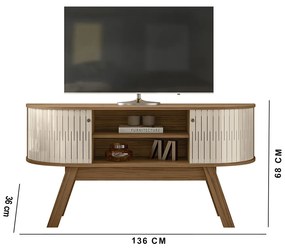 Rack TV 55 Pol 136cm Bancada para Sala Rylan M20 - D'Rossi - Naturale e Off White