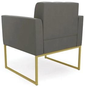 Kit 1 Sofá Namoradeira e 1 Poltrona Elisa Suede Base Metálica Industrial Dourado - D'Rossi - Grafite