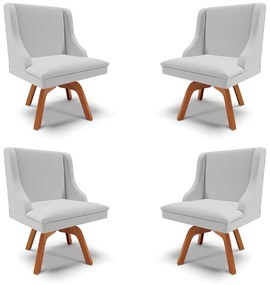 Kit 4 Cadeiras Decorativas Sala de Jantar Base Giratória de Madeira Firenze Linho Cinza/Natural G19 - Gran Belo