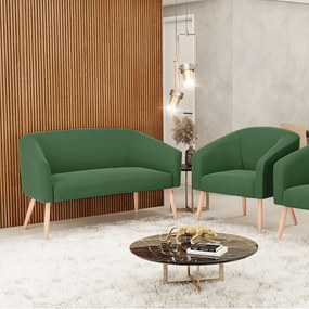 Sofá Namoradeira e Poltrona Pé Palito Natural Stella Suede D03 - D'Rossi - Verde