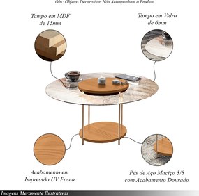 Conjunto Decorativo Aparador e 2 Mesas de Centro Walker Tampo MDF/Vidro Cinamomo G26 - Gran Belo