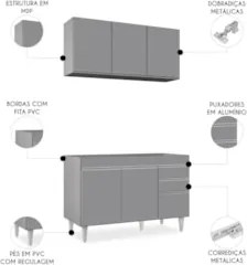 Armário Cozinha e Balcão Para Pia 120cm Michigan Cinza      - Lumil
