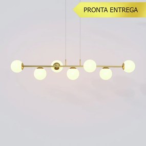 Pendente Jabuticaba Linear Long Retângular 26X20X120Cm Alumínio E Glob... (CHAMPANHE, FOSCO)