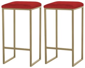 Kit 2 Banqueta Decorativa Billie Base Gold Veludo Vermelho G41 - Gran Belo