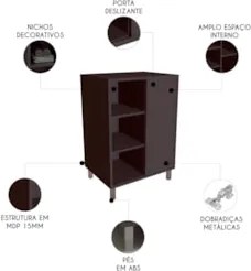 Gabinete de Banheiro 60cm Para Cuba 1 Porta Malu Grafite F10 - Mpozena