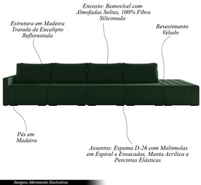 Sofá Ilha Modulado Milos 432cm Puff Lateral Veludo Verde G33 - Gran Belo