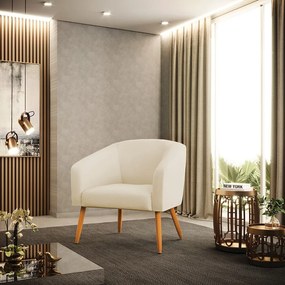 Poltrona Decorativa Pé Palito Castanho Stella Linho Areia  D03 - D'Rossi