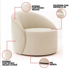 Poltrona Decorativa Orgânica Lua Cotelê/Veludo D03 - D'Rossi - Bege