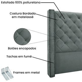 Cabeceira Cama Box King 195cm e Recamier Vicenza Veludo S04 - D'Rossi - Cinza