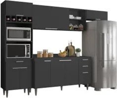 Armário de Cozinha Com Tampo CP04 280cm Pérola Preto Z34      - Mpozen