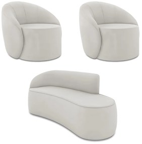 Sofá 3 Lugares Orgânico 180cm Morgan e 2 Poltronas Lua Veludo Cinza D03 - D'Rossi