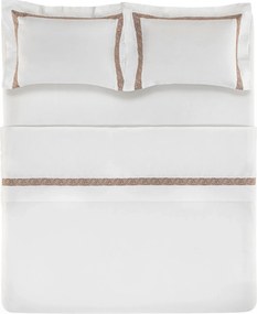 Jogo de Cama Trussardi Cetim 300 Fios Rosaria Branco e Marrone - Casal  Casal