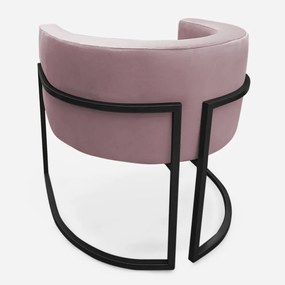 Poltrona Decorativa Base Metal Preta Luna Veludo Rosê - Sheep Estofados - Veludo Rosê