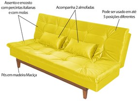 Sofá Cama Reclinável 2 Lugares Change Veludo Amarelo G30 - Gran Belo