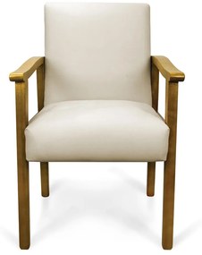 Poltrona Eloisa Veludo Base de Madeira Castanho - Bege