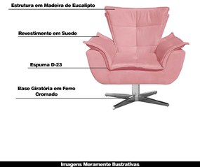 Kit 2 Poltronas Decorativas Base Giratória Cromada Charger Suede Rosê G19 - Gran Belo