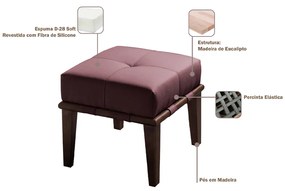 Kit 02 Puffs Decorativos 45cm Martínez Veludo Pés Madeira Rosa/Imbúia G62 - Gran Belo