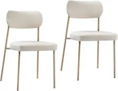 Cadeira Jantar Estofada Pé Metal Rosê Kit 2 Lavy Linho Bege S08 - Mpoz