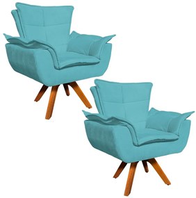 Poltrona Sala de Estar Giratória MM30 Kit 2 Opalla Suede - Azul Turquesa