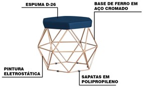 Puff Decorativo Base Gold Elsa Veludo Azul G41 - Gran Belo