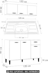 Armário e Balcão com Pia 120cm Classic Ripado Damasco Cinza Z46 - Mpoz