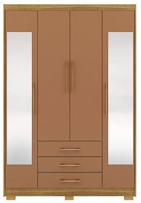 Guarda Roupa Solteiro Linna 150cm 4 Portas de Bater 2 com Espelhos 3 Gavetas Nature/Terracota G98 - Gran Belo
