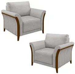Kit 2 Poltronas Decorativas Sala de Estar 102cm Pés Madeira Roya M22 V