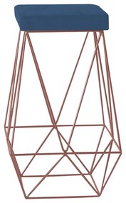 Banqueta Decorativa Kathy Base Bronze Suede Azul Marinho G41 - Gran Belo
