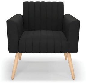 Poltrona Viena Gomada Suede Preto Pés Palito Natural - D'Rossi