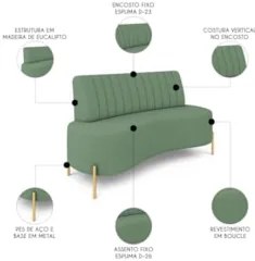 Sofá 2 Lugares 160cm Pés Aço Dourado Tamar Boucle Verde Z08 - Mpozenat