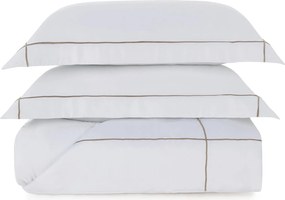 Colcha c/ Porta Travesseiros Trussardi Bambu 300 Fios Girelli Branco e Nocciola - Queen  Queen