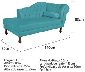 Recamier Diana 140cm Lado Esquerdo Suede Azul Turquesa - ADJ Decor