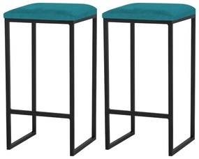 Kit 2 Banqueta Decorativa Billie Base Preta Suede Azul Claro G41 - Gran Belo
