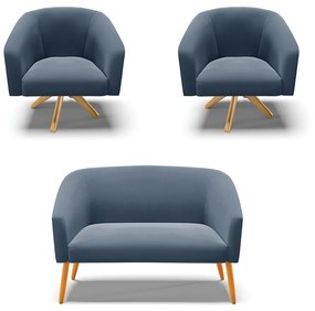 Namoradeira e 2 Poltronas Giratória MA30 Stella Suede Azul Marinho D03 - D'Rossi