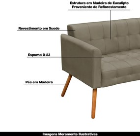 Poltrona Namoradeira Decorativa Pés Palito Karen Suede Nude G19 - Gran Belo