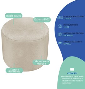 Puff Orgânico Decorativo Conforto Luxo Moá Bouclé