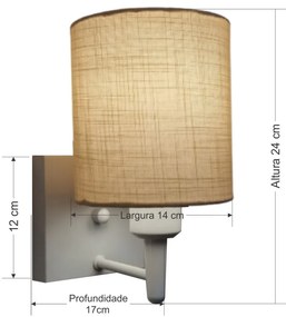 Arandela Quadrada Md-2033 Branco Cúpula em Tecido Cilíndrica Palha - Bivolt
