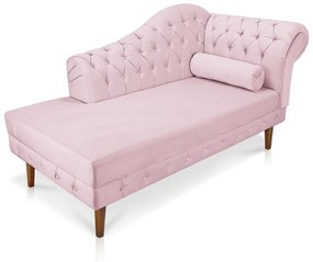 Divã Recamier Capitonê Mônaco 165 cm Suede Rosa Bebê Pés Chanfrado- D'Rossi